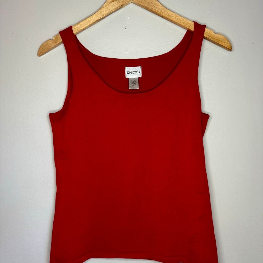 Chico's Red Silk Knit Tank Top Scoop Neck Sleeveless Sweater Flaw Size 0 XS
